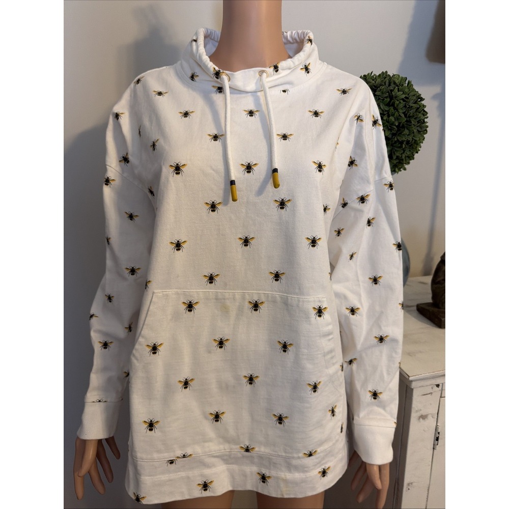 Joules Bees White Funnel Neck Half Zip Pullover Size 14